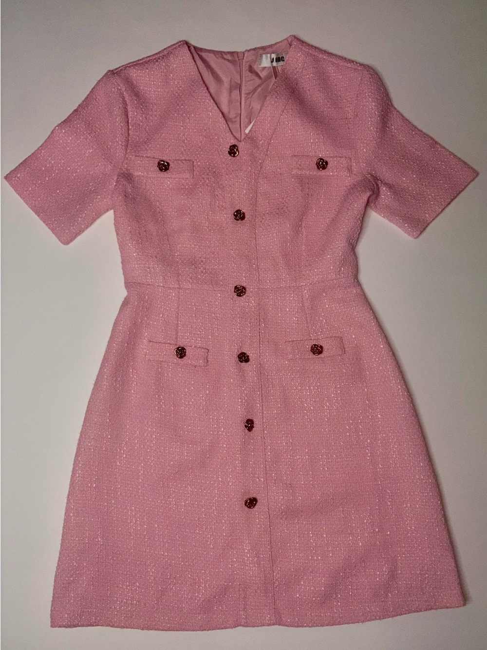 New with tags J.ING Librada Pink Button Short Sleeve Mini Dress in size Small.